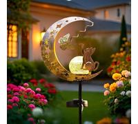 Zeroupshop Lampe solaire de jardin en forme de chat et de lune avec support, fer 85 x 18 cm, lampe de cour décorative d'extérieur pour allée, terrasse, cour, allumage automatique, installation facile