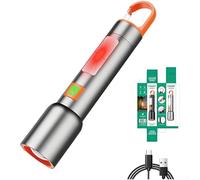 Zeroupshop Lampe torche LED haute puissance avec technologie de faisceau blanc, triple source de lumière zoomable pour une utilisation polyvalente en extérieur, mise au point réglable, batterie au