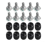 Zeroupshop Lot de 10 commutateurs encodeurs rotatifs EC11, potentiomètre numérique à 5 broches à 360 degrés avec bouton poussoir, interrupteur de code d'arbre en métal pour contrôle industriel Arduino
