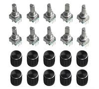 Zeroupshop Lot de 10 commutateurs encodeurs rotatifs EC11, potentiomètre numérique à 5 broches à 360 degrés avec bouton poussoir, interrupteur de code d'arbre en métal pour contrôle industriel Arduino