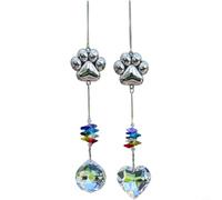 Zeroupshop Lot de 2 attrape-soleil en verre pour animal de compagnie, empreintes de pattes, pour chien et chat, décoration colorée à suspendre pour souvenir d'un ami à fourrure, (1)