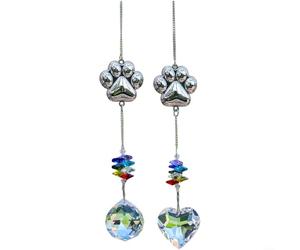 Zeroupshop Lot de 2 attrape-soleil en verre pour animal de compagnie, empreintes de pattes, pour chien et chat, décoration colorée à suspendre pour souvenir d'un ami à fourrure, (1)