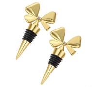 Zeroupshop Lot de 2 bouchons de vin élégants en forme de nœud pour rassemblements de vacances, construction en alliage de zinc et résine, décoration de fête dorée ou argentée (doré)