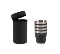 Zeroupshop Lot de 4 gobelets en acier inoxydable, 30 ml, verres à shot portables de voyage avec sac en cuir synthétique, empilables pour le camping, la randonnée, l'extérieur, les fêtes