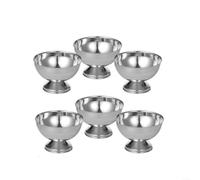 Zeroupshop Lot de 6 bols à glace réutilisables en acier inoxydable pour servir la salade - Passe au lave-vaisselle - Argenté - 9,6 x 6,4 cm