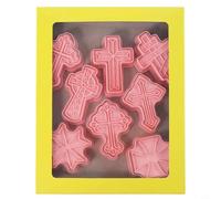 Zeroupshop Lot de 8 emporte-pièces en forme de croix de Pâques en polypropylène pour outils de cuisson, moules roses pour décoration de fondant et utilisation en cuisine