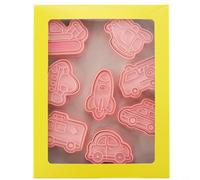 Zeroupshop Lot de 8 emporte-pièces en forme de voiture de dessin animé - En polypropylène de qualité alimentaire - Design simple - Pour gâteau d'anniversaire d'enfants
