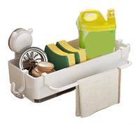 Zeroupshop Panier de vidange à ventouse, multifonction pour évier de cuisine avec séparateur pour éponge et brosse, organiseur compact en plastique pour comptoir de salle de bain, gris, blanc