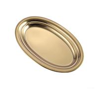 Zeroupshop Plateau de service ovale en acier inoxydable doré de style rétro, pour poisson, barbecue, dim sum, cuisine, salle à manger, électrolytique, poli, empilable, 40 cm (26 cm)