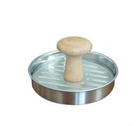 Zeroupshop Presse à hamburger robuste en acier inoxydable avec poignée en bois pour faire des boulettes de viande, des gâteaux de crabe, des crêpes et des rôtis sur une poêle à griller