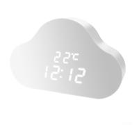 Zeroupshop Réveil en forme de nuage avec écran LED, commande vocale, capteur de température, 3 niveaux de luminosité, alimentation USB, fonction snooze pour la maison, le bureau, la chambre (blanc)