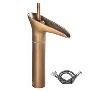 Zeroupshop Robinet de lavabo vintage en laiton cascade avec mélangeur chaud et froid, tasse à vin pour évier de comptoir, finition, trou de 32 mm-35 mm, doré