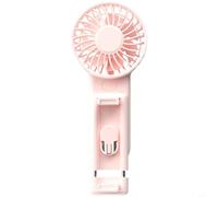 Zeroupshop Ventilateur portable avec affichage numérique, 6 000 tr/min, rechargeable par USB, 3 vitesses réglables, support de téléphone rotatif à 360° pour voyage, bureau, rose