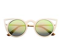 zeroUV - Lunettes de soleil rondes en métal pour femme avec découpes effet miroir effet œil de chat (doré/rose vert)