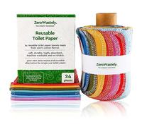 ZeroWastely Lot de 24 rouleaux de papier toilette réutilisables lavables - Serviettes de bidet lavables - Coupez et gaspillez moins avec nos lingettes colorées super douces, absorbantes et