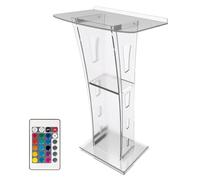 Zertylre Podium en acrylique Pupitre debout Podium et lutrin en acrylique avec lumières colorées pour la réunion, l'hébergement, l'église, le mariage, la salle de classe, la présentation (transparent)