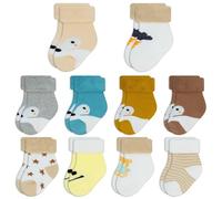 ZERULETS Lot de 10 paires de chaussettes chaudes en coton épais pour bébé garçon fille 0-3 ans, Ours + renard, 6-12 Months