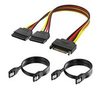 Zescyha Lot de 3 Câble SATA III 6Gb/s, Câbles SATA SSD avec Connecteurs Droits + Adaptateur d’Alimentation Y 15 Pin, Cable de Données SSD HDD, Connexion Disque Dur, Lecteurs CD/DVD/Blu-Ray