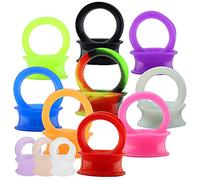 ZeSen Jewelry 12 Paires Bouchons d'Oreilles Minces Flexibles Silicone Tunnels Oreille à Double évasement pour Oreille Expander Piercing, Caoutchouc, sans_pierre, Caoutchouc, sans_pierre