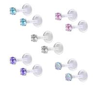 ZeSen Jewelry 12 pièces 16G Transparent Bioflex Pierre CZ Labret Monroe Anneaux de Lèvres Hélix Tragus Cartilage Boucles d'Oreilles Clou Piercing, Cristal