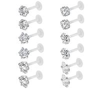 ZeSen Jewelry 12pcs 16G Clair Bioflex CZ Pierre Labret Monroe Bague à lèvres Hélice Tragus Cartilage Boucles d'oreilles Stud Piercing, Acier inoxydable, zircone cubique, Acier inoxydable, zircone