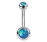 ZeSen Jewelry 14g Anneaux de Nombril Opale de feu 316l en Acier Chirurgical Ventre Anneau Nombril Bijoux Piercing (Bleu Vert)