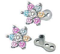 ZeSen Jewelry 14g Fleur de zircon Dermal Anchor Hauts et de base Acier chirurgical microdermals Perçants (2) Coloré