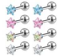 ZeSen Jewelry 4 paires de boucles d'oreilles à tige en acier chirurgical avec zircone cubique brillante Tragus Helix Conch Piercing Cartilage Sets (étoile de 3 mm * 4 paires)