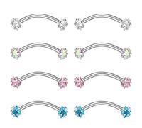 ZeSen Jewelry 4PCS 16G en acier inoxydable Zircon courbé Barbell Sourcils Anneau Daith Boucles d'oreilles Perçant Rook Star, longueur Barbell: 5/16" (8 mm)