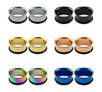 ZeSen Jewelry 6 paires chirurgical tunnels lumineux en acier inoxydable simple chair Bouchons Jauges d'oreille en silicone joints toriques (2) Jauge = 1/2" (12 mm) Noir