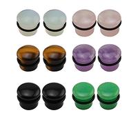 ZeSen Jewelry 6 paires mixtes oreille Flare simple pierre Plugs Expander tunnels Calibres Silicone O-Ring, Pierre