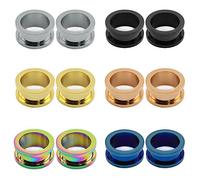 ZeSen Jewelry 6 paires Tunnels vis en acier inoxydable Fit Plugs chair Expander Jauges Ear Brancard de perçage (2) Jauge = 2g (6 mm)