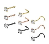 ZeSen Jewelry 9 à 12 piercings de nez en acier inoxydable chirurgical de 20 g, Acier inoxydable, Zircon cubique