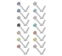 ZeSen Jewelry Lot de 6 à 14 piercings de nez en acier inoxydable 20 g en forme de L avec oxyde de zirconium, Acier inoxydable et oxyde de zirconium, Zircone cubique