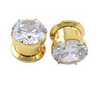 ZeSen Jewelry Magnifique Big zircons Tunnels inoxydable vis acier oreille Expander Brancard Jauges d'oreille Perçant (2) Jauge = 0g (8 mm) Or