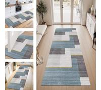 ZESEWU Tapis de Passage Tapis Cuisine Devant Evier Lavable Antiderapant 40X350CM TapisCouloir Paillasson Interieur Gris Noir Cyan Tapisd'Entrée Moquette Polyester Salon Chambre d'enfant Buanderie