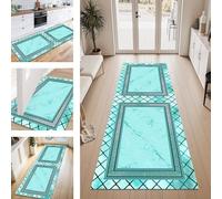 ZESEWU Tapis de Passage Tapis Cuisine Devant Evier Lavable Antiderapant 50X80CM TapisCouloir Paillasson Interieur Cyan Noir Boho Tapisd'Entrée Moquette Polyester Salon Chambre d'enfant Buanderie