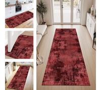 ZESEWU Tapis de Passage Tapis Cuisine Devant Evier Lavable Antiderapant 80X350CM Rouge Noir Tapis de Couloir Paillasson Interieur Tapisd'Entrée Moquette de Couloir TapisSalon Chambre