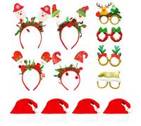 ZesGlyxyr 12pcs Bandeaux de Noël Fête, Lunettes de Noël Décoration, Bonnets Festival Lunettes Christmas, Cadeaux pour Enfants et Adultes, fête Noëls, Mascarade, Carnaval D