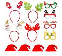 ZesGlyxyr 12pcs Bandeaux de Noël Fête, Lunettes de Noël Décoration, Bonnets Festival Lunettes Christmas, Cadeaux pour Enfants et Adultes, fête Noëls, Mascarade, Carnaval A
