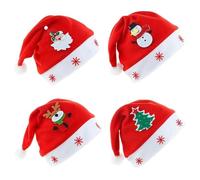 ZesGlyxyr Bonnet de Noël, 4 Pièces Chapeau de Père Noël, Bord en Peluche, pour Noëls Nouvel An Fournitures de Fête (Rouge)