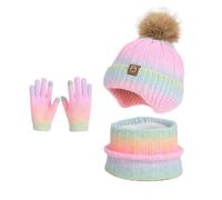 ZesGlyxyr Ensemble de Bonnets d'hiver pour Enfants, Bonnet Echarpe pour Enfant, Bonnet Écharpe Set Hiver Enfant Bébé Tricoté avec Pompon, Hiver Accessoires Ensemble Set Pour Garcon Fille 2 à 10ans-D
