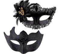 ZesGlyxyr Masque Vénitien, 2 Pièces Masques de Bal Masqué, Masques de Carnaval Demi-visage pour Couples Masque Vénitiens Ensemble Assorti pour Hommes et Femmes