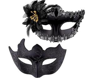 ZesGlyxyr Masque Vénitien, 2 Pièces Masques de Bal Masqué, Masques de Carnaval Demi-visage pour Couples Masque Vénitiens Ensemble Assorti pour Hommes et Femmes