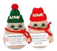 ZesGlyxyr Noël Positive, 2 Pièces Patate Peluche Positive, Poupée de Pomme de Terre Joyeux avec Une Carte Positive, Poupée au Crochet Cadeaux de Motivation pour Famille