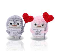 ZesGlyxyr Pingouin Positif « Ich Liebe Dich », Pingouins en Forme de Cœur Positif avec Cartes, Poupée en Laine d'animal Crochetée, Cadeaux Saint Valentin Anniversaire - 2 PCS