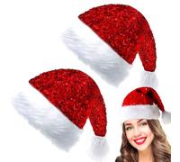 ZesGlyxyr Rouge Bonnet de Noel, 2 Pièces Luxe Bonnet Pere Noel avec Paillette, Chapeau de Noels de Velours Costume pere Noels Homme Femme, Rouge