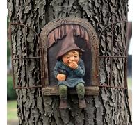 ZEshops Statue de nain de jardin en résine - Figurine lutin sortant de la porte - Décoration fantaisiste pour maison, cour, porche (B)