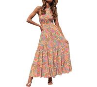 ZESICA Robe Longue d'été 2023 sans Manches à Carreaux avec Dos Nu et Dos Nu pour Femme, Gris/Vert., M