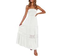 ZESICA Robe Longue d'été 2025 bohème sans Bretelles avec Bordure en Dentelle Dos Nu pour Femme, Blanc, Taille S